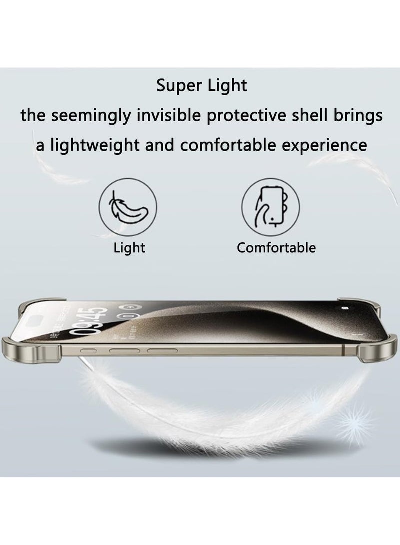 Special-Shaped Metal Corner Pad Anti-Fall Phone Case with Lens Film Naked Frameless Slim Thin Bare Metal Feel (for iPhone 15 Pro max) - Image 4