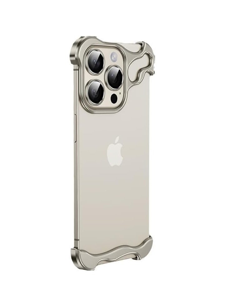 Special-Shaped Metal Corner Pad Anti-Fall Phone Case with Lens Film Naked Frameless Slim Thin Bare Metal Feel (for iPhone 15 Pro max) - Image 1