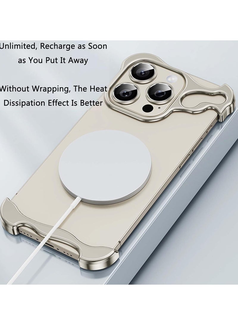 Special-Shaped Metal Corner Pad Anti-Fall Phone Case with Lens Film Naked Frameless Slim Thin Bare Metal Feel (for iPhone 15 Pro max) - Image 5