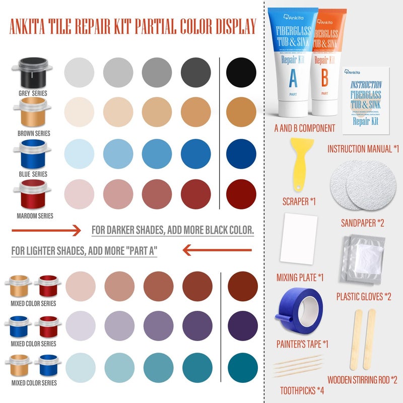 Ankita Fiberglass Tub Repair Kit(Color Match), Fiberglass Shower and Acrylic Bathtub Repair Kit for Scratches, Cracks, Chips, Holes on Porcelain, Enamel, Tubs, Tile, Sink, Fix Chipped Almond Bath Tub - Image 2