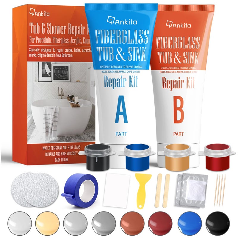 Ankita Fiberglass Tub Repair Kit(Color Match), Fiberglass Shower and Acrylic Bathtub Repair Kit for Scratches, Cracks, Chips, Holes on Porcelain, Enamel, Tubs, Tile, Sink, Fix Chipped Almond Bath Tub - Image 1