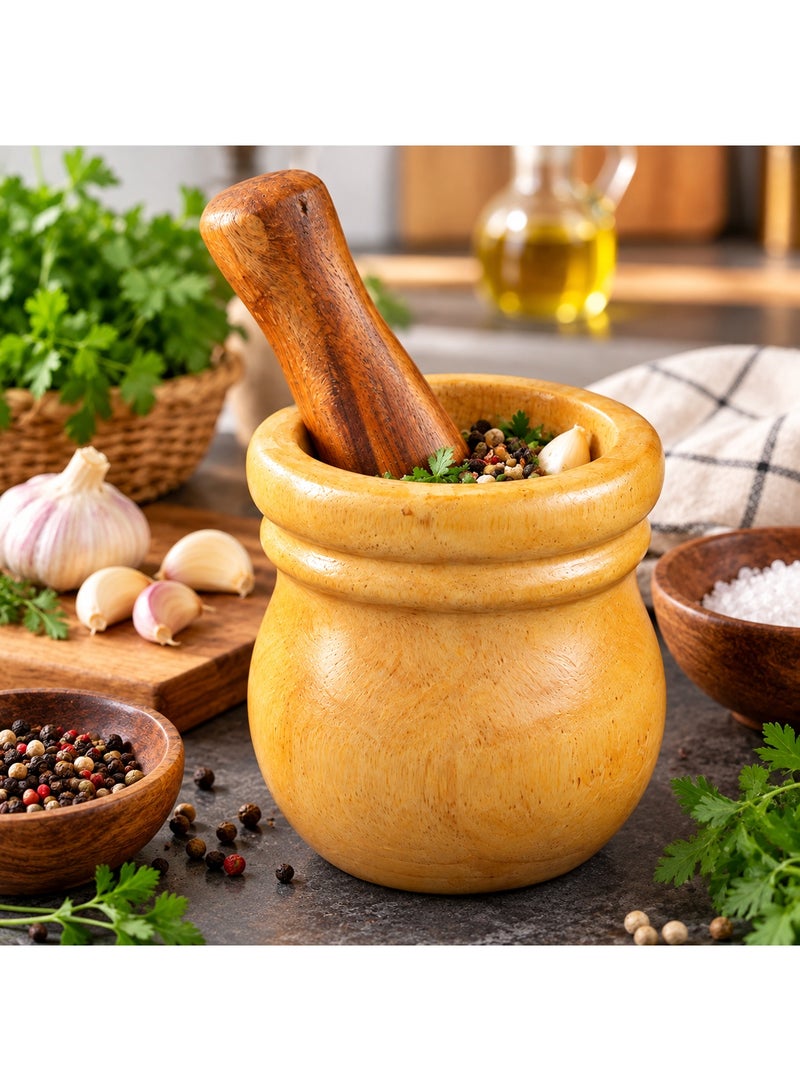 هاون ومدقة خشب لطحن الثوم والتوابل والأعشاب للمطبخ - Image 1
