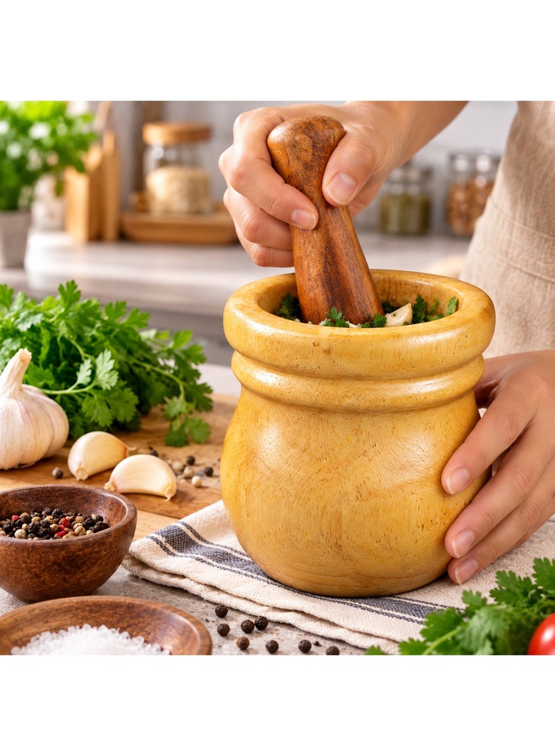 هاون ومدقة خشب لطحن الثوم والتوابل والأعشاب للمطبخ - Image 3