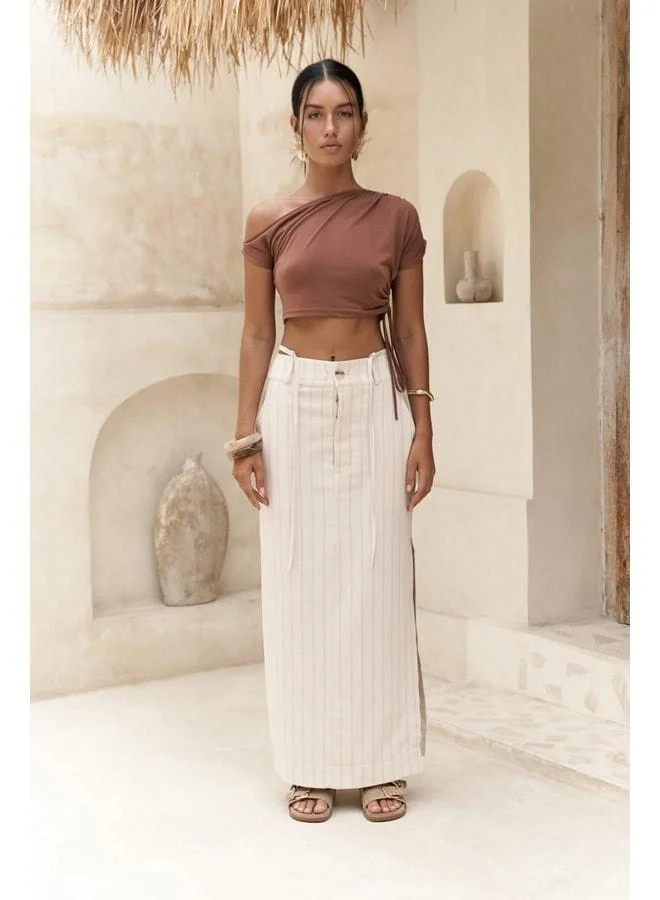 MAI STUDIOS CO. Arya Vizon Striped Beige Skirt.