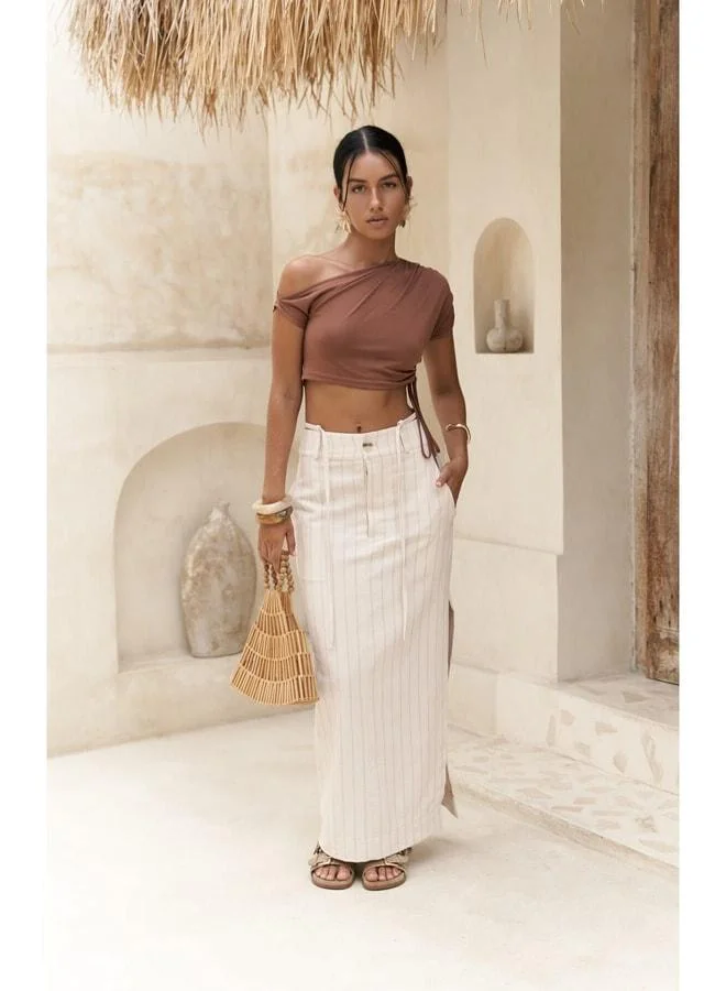 MAI STUDIOS CO. Arya Vizon Striped Beige Skirt.