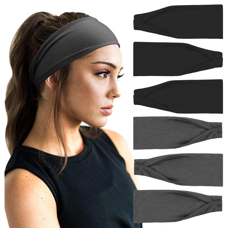 DRESHOW Yoga Sports Headbands for Women Elastic Non-Slip Headbands Workout Running Hair Bands 6 Pack - Image 1