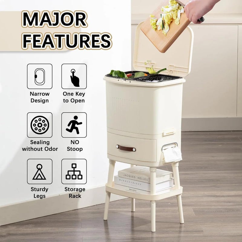MAPPLE CREATION 8 Gal Kitchen Trash Can with Lid LargeCapacity DoubleLayer Sorting Trash Bin with Removable Inner Bucket Vertical Trash Can with DrawerTissue Holder Waste Container with Leg - Image 2