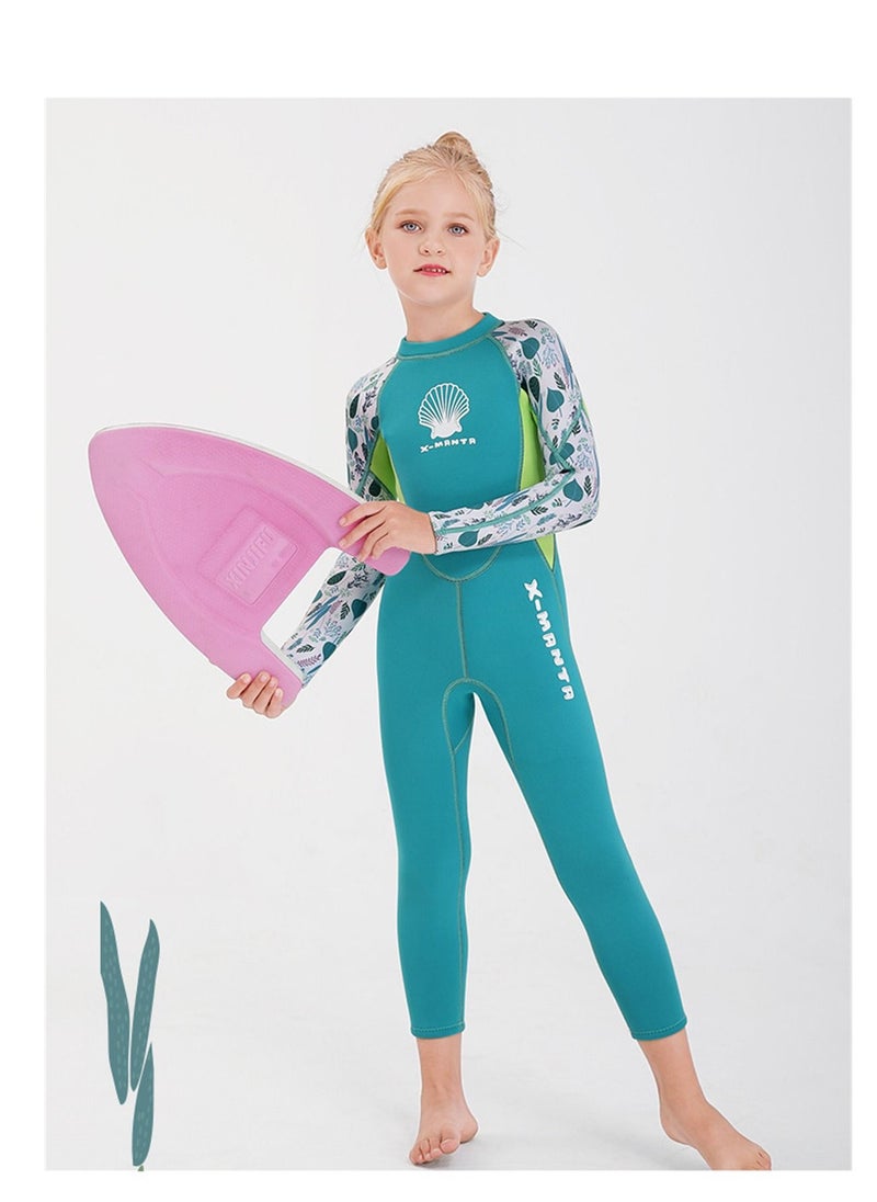 DIVE & SAIL Children's Wetsuit 2.5mm One-piece Thickened Warm Swimsuit Long-sleeved Cold Swimsuit Green  - Image 1