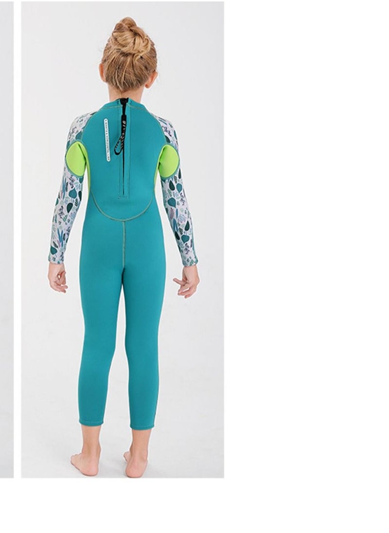 DIVE & SAIL Children's Wetsuit 2.5mm One-piece Thickened Warm Swimsuit Long-sleeved Cold Swimsuit Green  - Image 2