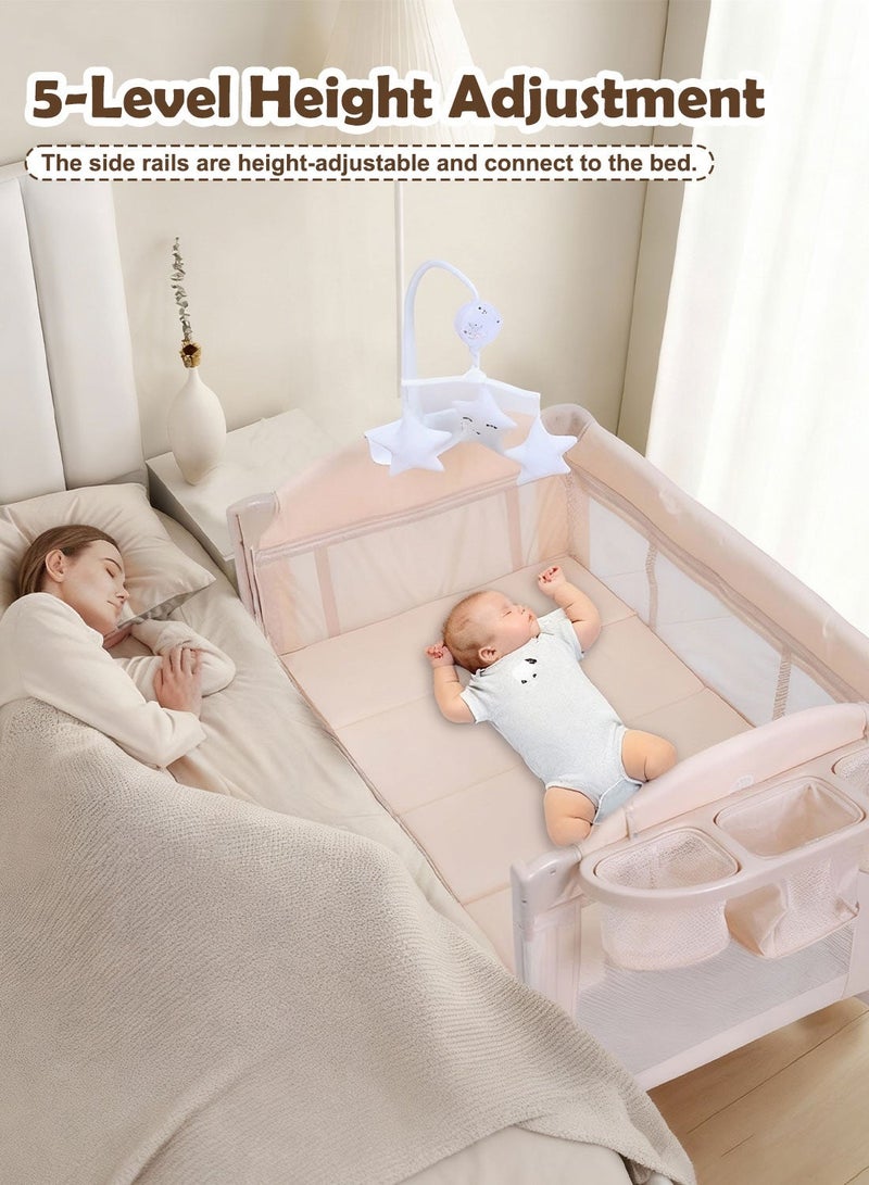 MaBaby 5-in-1 Baby Beside Crib, Foldable And Portable Baby Cots, Comfort Infant Bassinet Bed With Diaper Changing Table - Image 2