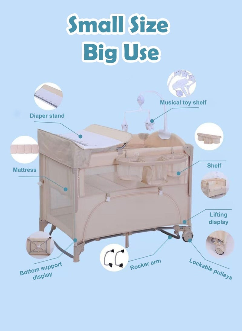 MaBaby 5-in-1 Baby Beside Crib, Foldable And Portable Baby Cots, Comfort Infant Bassinet Bed With Diaper Changing Table - Image 3