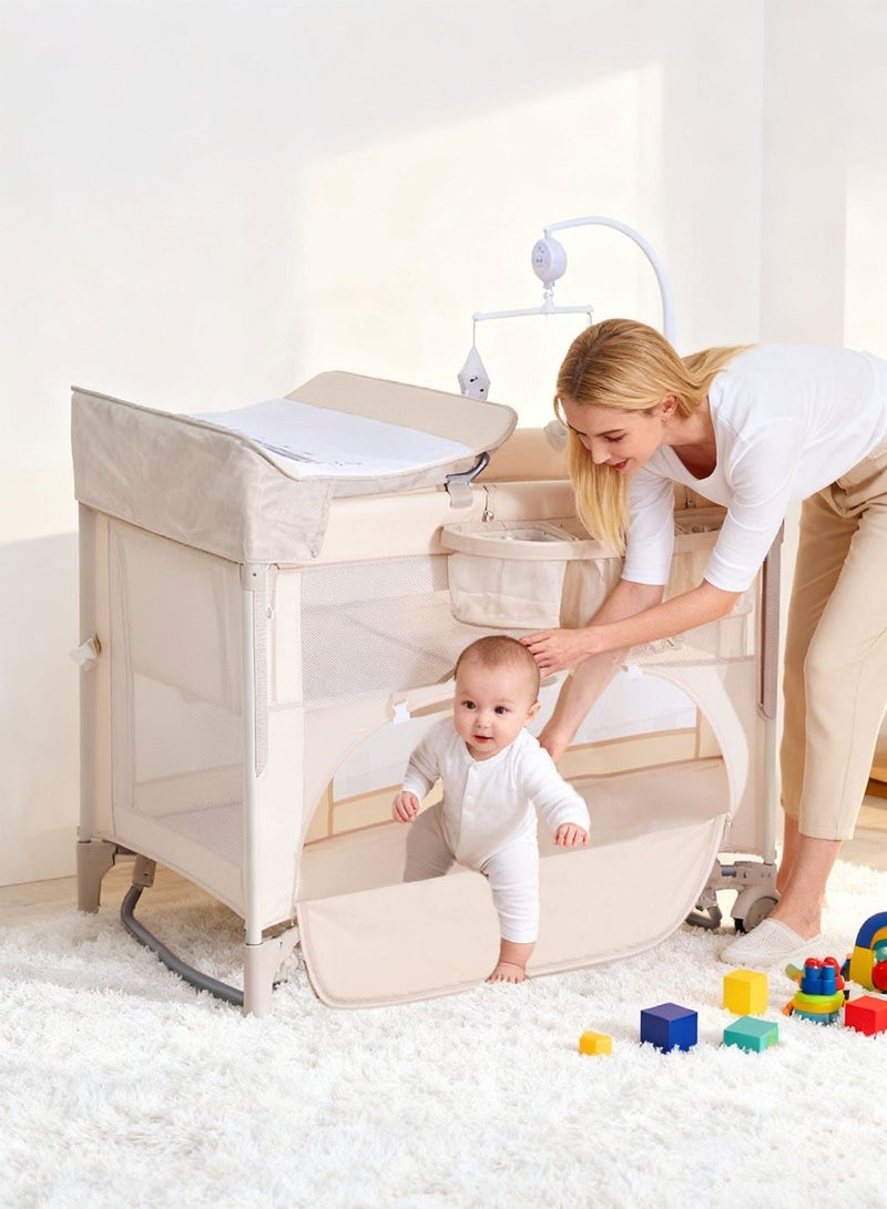 MaBaby 5-in-1 Baby Beside Crib, Foldable And Portable Baby Cots, Comfort Infant Bassinet Bed With Diaper Changing Table - Image 4
