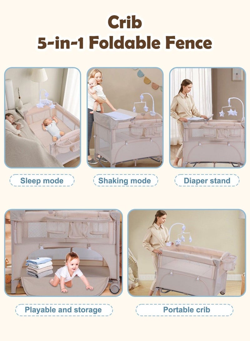 MaBaby 5-in-1 Baby Beside Crib, Foldable And Portable Baby Cots, Comfort Infant Bassinet Bed With Diaper Changing Table - Image 5