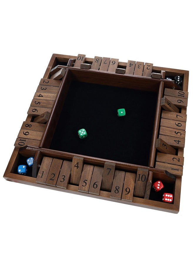WE Games Shut The Box Wooden Board Game - Classic 4 Player Table Top Math Dice Game, Walnut Stained Wood, 8.5 Inch Travel Size, 10 Numbers, For Families And Adults  - Image 1