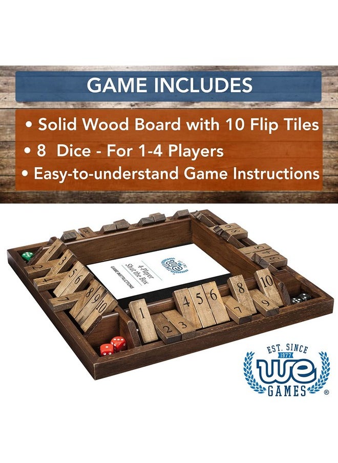 WE Games Shut The Box Wooden Board Game - Classic 4 Player Table Top Math Dice Game, Walnut Stained Wood, 8.5 Inch Travel Size, 10 Numbers, For Families And Adults  - Image 4