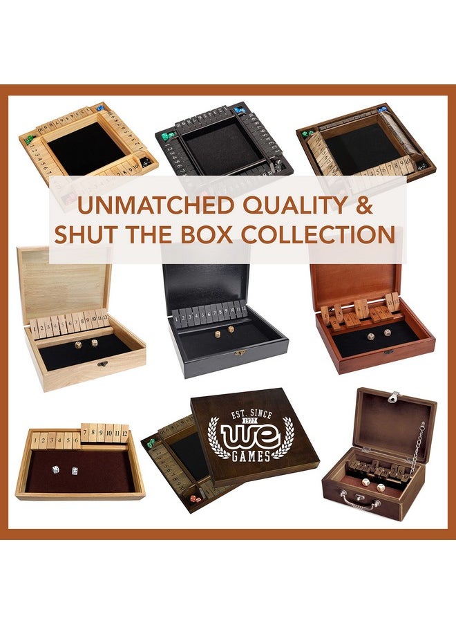 WE Games Shut The Box Wooden Board Game - Classic 4 Player Table Top Math Dice Game, Walnut Stained Wood, 8.5 Inch Travel Size, 10 Numbers, For Families And Adults  - Image 5