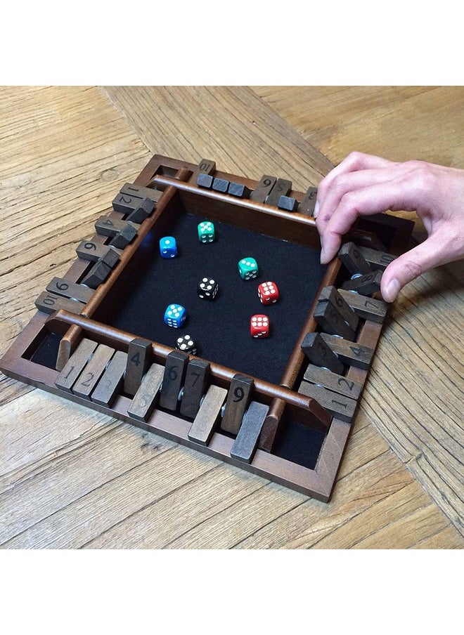 WE Games Shut The Box Wooden Board Game - Classic 4 Player Table Top Math Dice Game, Walnut Stained Wood, 8.5 Inch Travel Size, 10 Numbers, For Families And Adults  - Image 2
