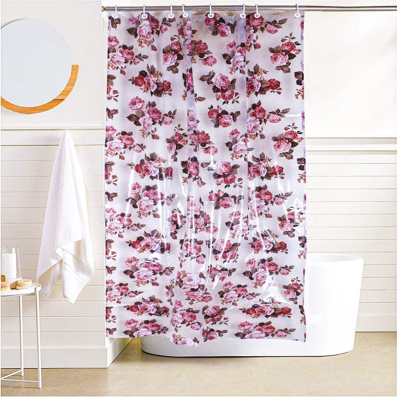 Kuber Industries Kuber Industries PVC Waterproof Flower Print Shower Curtain for Bathroom with 8 Rings,7 Feet (Brown) - Image 1