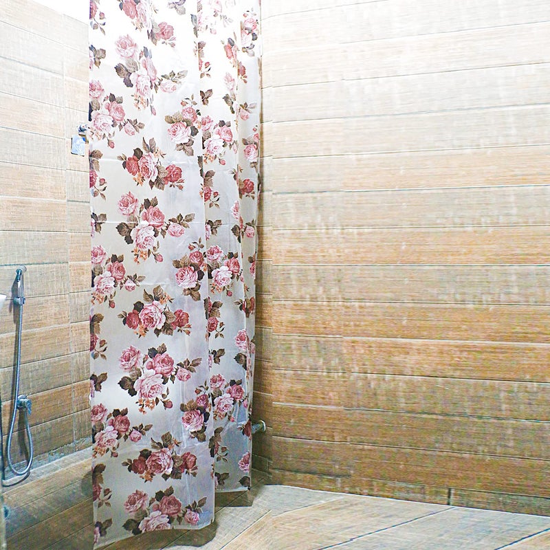 Kuber Industries Kuber Industries PVC Waterproof Flower Print Shower Curtain for Bathroom with 8 Rings,7 Feet (Brown) - Image 4