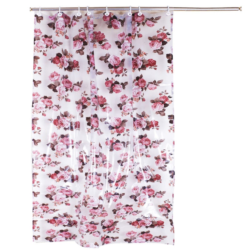 Kuber Industries Kuber Industries PVC Waterproof Flower Print Shower Curtain for Bathroom with 8 Rings,7 Feet (Brown) - Image 2