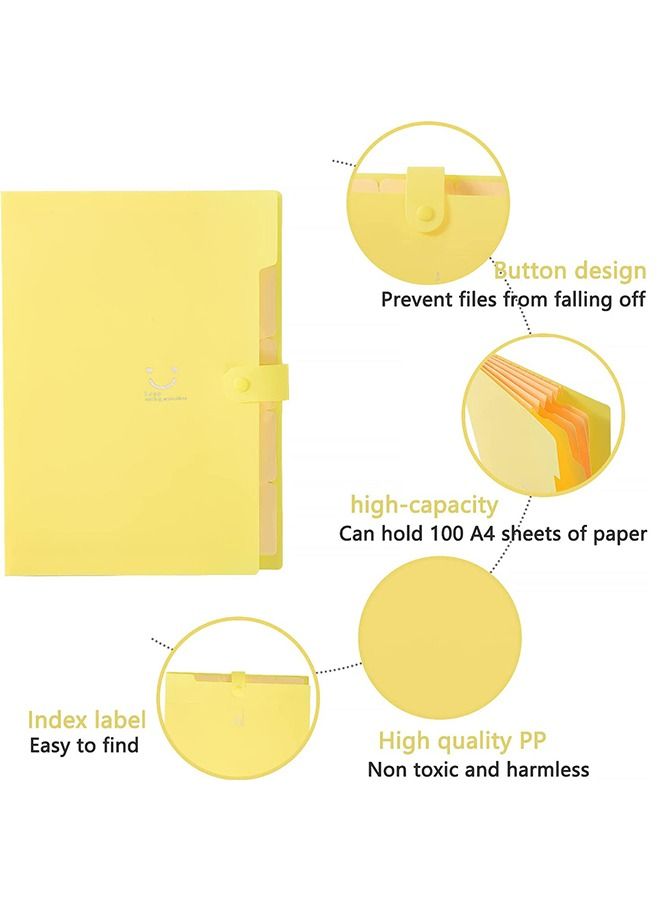 A4 Paper Expanding File Folder 5 Pockets Cute Folders Yellow - Image 3