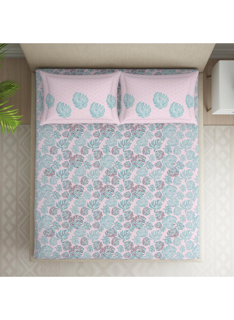 SPACES Spaces 100% Cotton Double Bedsheet with 2 Pillow Covers (Size 88 x 100 inch) | 132 TC Bed Sheet for Double Bed | Breathable Pure Cotton Queen Size Bedsheet | Tropica | Floral Pink  - Image 3