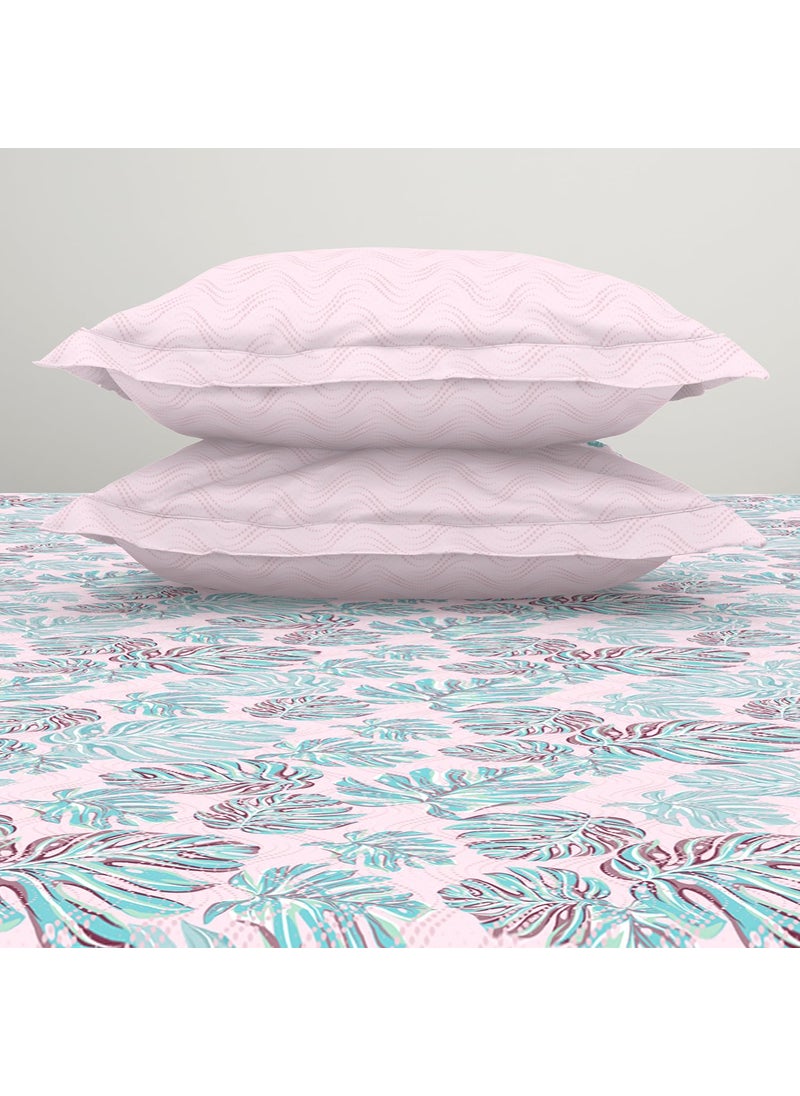 SPACES Spaces 100% Cotton Double Bedsheet with 2 Pillow Covers (Size 88 x 100 inch) | 132 TC Bed Sheet for Double Bed | Breathable Pure Cotton Queen Size Bedsheet | Tropica | Floral Pink  - Image 5