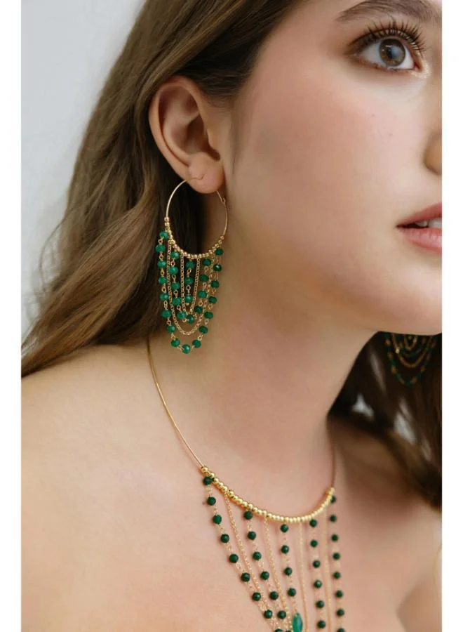 جواندلينا Silver Yellow Gold Plated Necklace with Semi Precious Stone