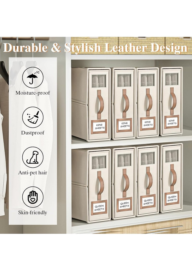 3-Pack Foldable Sheet Set Organizer and Storage (King and Queen), Linen Closet Organizer with Window, Foldable Bedding Organizer for Sheets and Pillow Cube Organizer - Beige  - Image 3