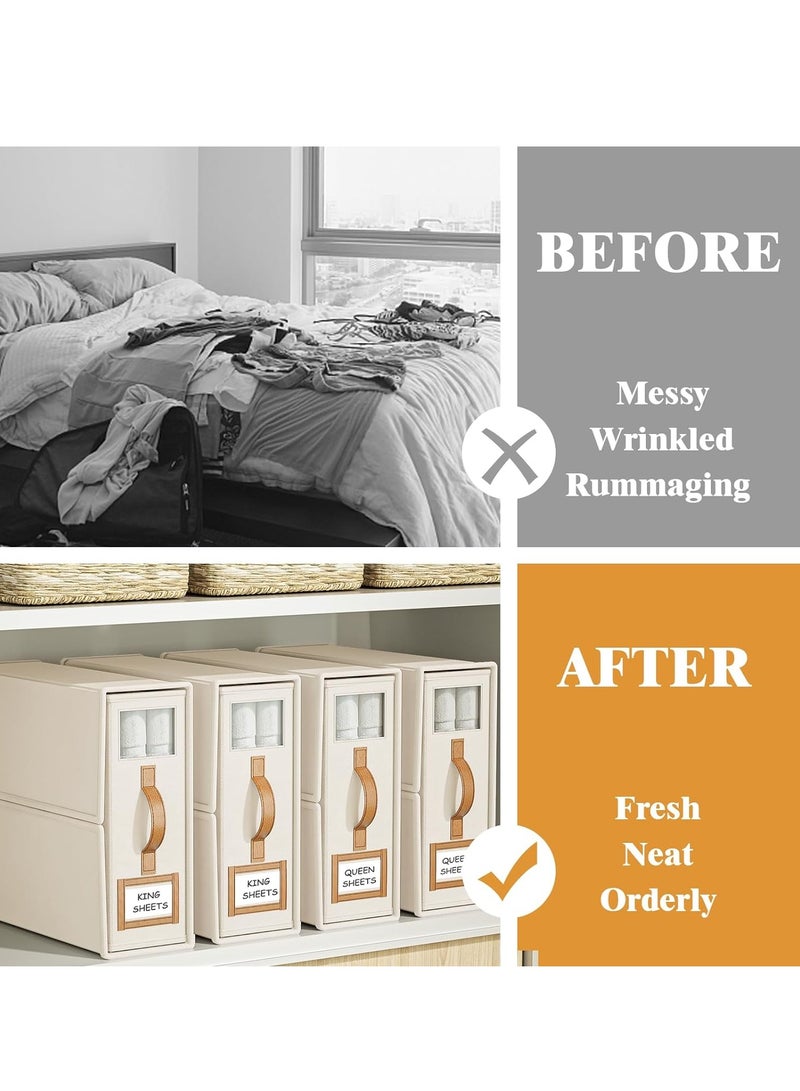 3-Pack Foldable Sheet Set Organizer and Storage (King and Queen), Linen Closet Organizer with Window, Foldable Bedding Organizer for Sheets and Pillow Cube Organizer - Beige  - Image 5