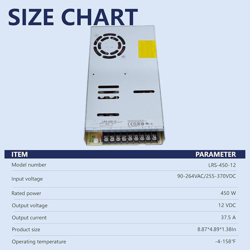 DYSGLOBAL LRS 450W AC DC Power Supply 12V 37.5A Single Output For Industrial Automation - Image 4