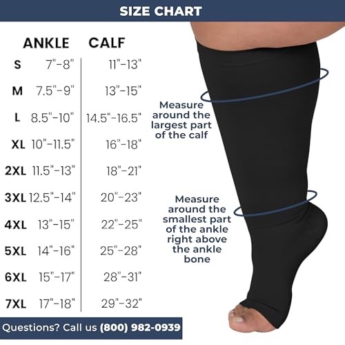 Mojo Compression socks Compression Socks for Women and Men 20-30 mmHg - Open Toe Medical Compression Stockings for Bariatric Surgery Recovery, Swelling, Lymphedema - Black, Large - AB212 - Image 5
