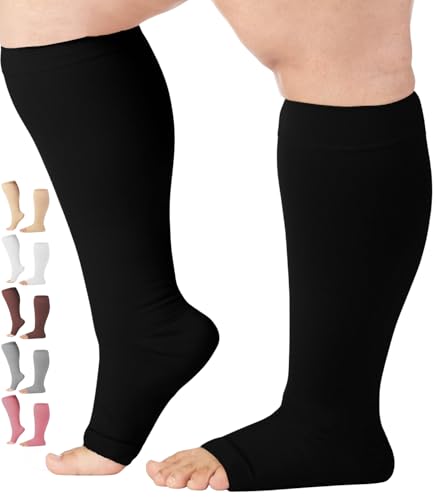 Mojo Compression socks Compression Socks for Women and Men 20-30 mmHg - Open Toe Medical Compression Stockings for Bariatric Surgery Recovery, Swelling, Lymphedema - Black, Large - AB212 - Image 1