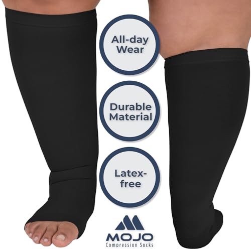 Mojo Compression socks Compression Socks for Women and Men 20-30 mmHg - Open Toe Medical Compression Stockings for Bariatric Surgery Recovery, Swelling, Lymphedema - Black, Large - AB212 - Image 4