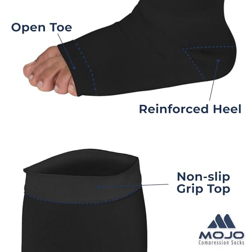 Mojo Compression socks Compression Socks for Women and Men 20-30 mmHg - Open Toe Medical Compression Stockings for Bariatric Surgery Recovery, Swelling, Lymphedema - Black, Large - AB212 - Image 3