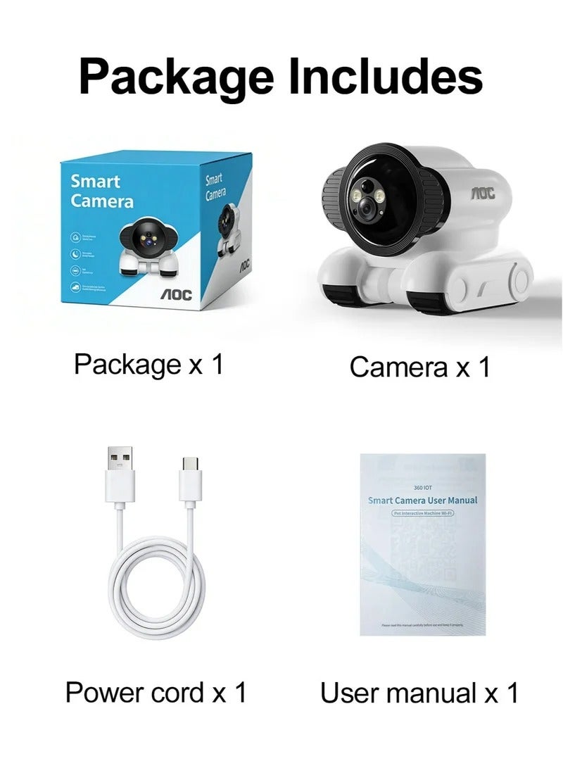 AOC Dual-Lens Mobile Security Camera Robot on Wheels, 1080P WiFi Indoor Camera for Home, Family & Pet Monitoring, App Control, Night Vision, Motion Alerts, Two-Way Audio, 5200mAh Battery & Interactive Laser - Image 2