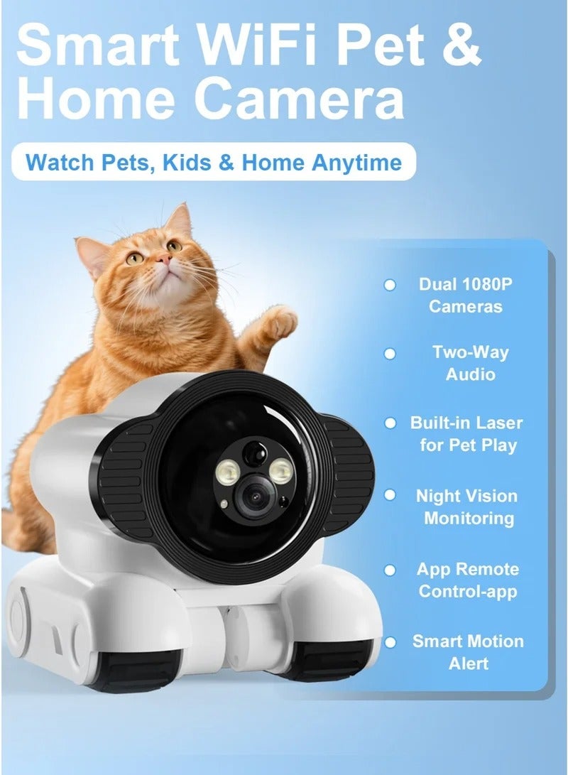 AOC Dual-Lens Mobile Security Camera Robot on Wheels, 1080P WiFi Indoor Camera for Home, Family & Pet Monitoring, App Control, Night Vision, Motion Alerts, Two-Way Audio, 5200mAh Battery & Interactive Laser - Image 1