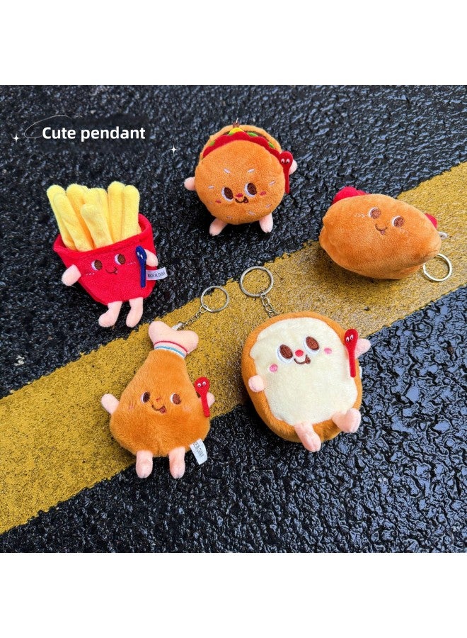 Creative Cartoon Fries Hamburger Plush Doll Doll Pendant Cute Toast Bread Chicken Leg Doll Bag Pendant-Specifications:Chicken Legs-Color:Key Ring Style - Image 2