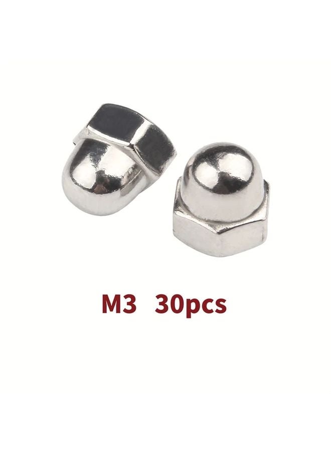 30pcs M3 Acorn Cap Nuts 304 Stainless Steel Dome Head Hex Cover Decorative - Image 1