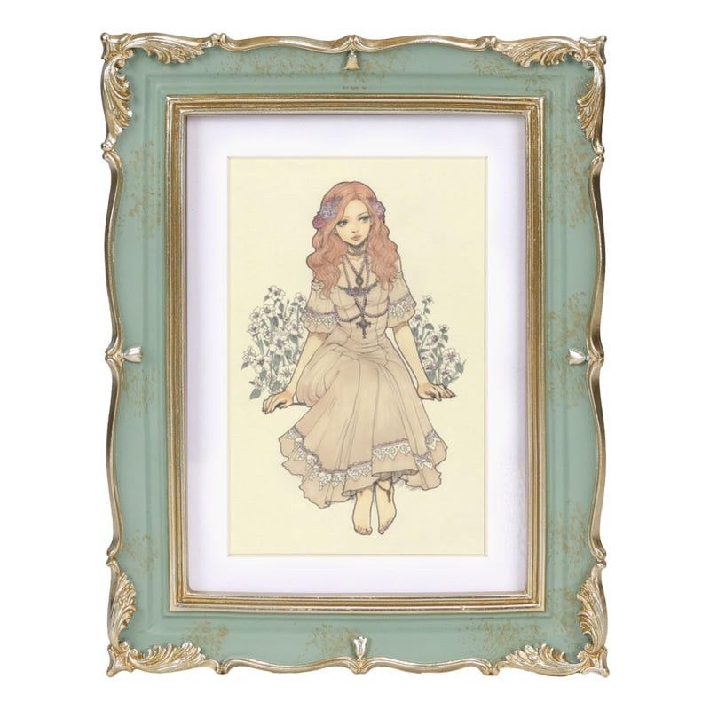 PHAREGE Light Green Gold Vintage Frame for 5x7 inch Picture, Ornate Antique Frame with Mat for 4x6 inch Photo, Horizontal or Vertical, Tabletop or Wall - Image 1
