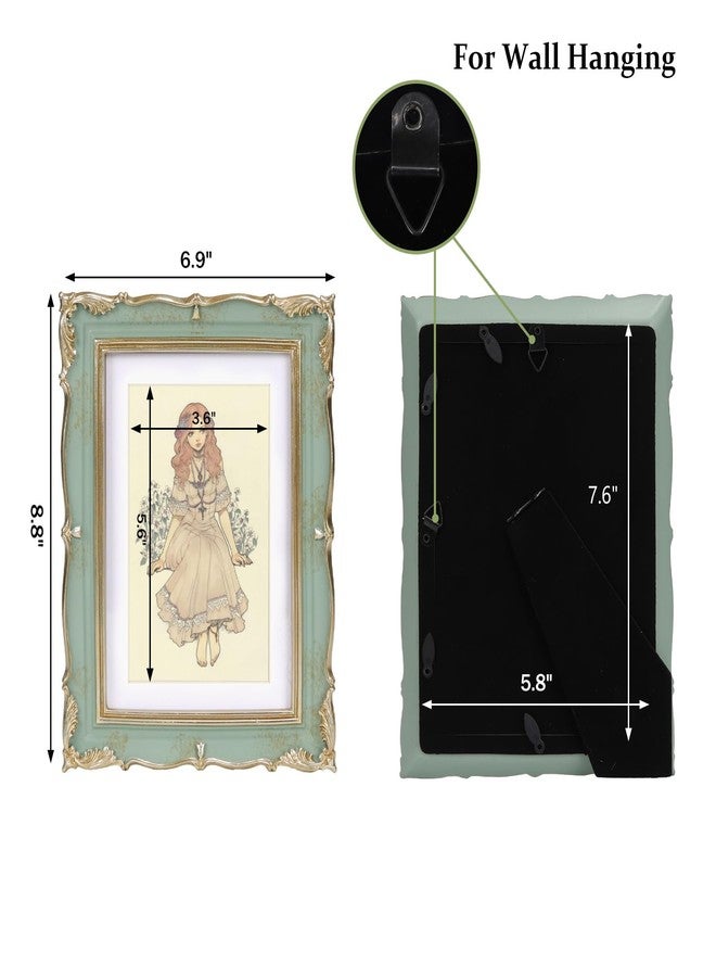 PHAREGE Light Green Gold Vintage Frame for 5x7 inch Picture, Ornate Antique Frame with Mat for 4x6 inch Photo, Horizontal or Vertical, Tabletop or Wall - Image 2