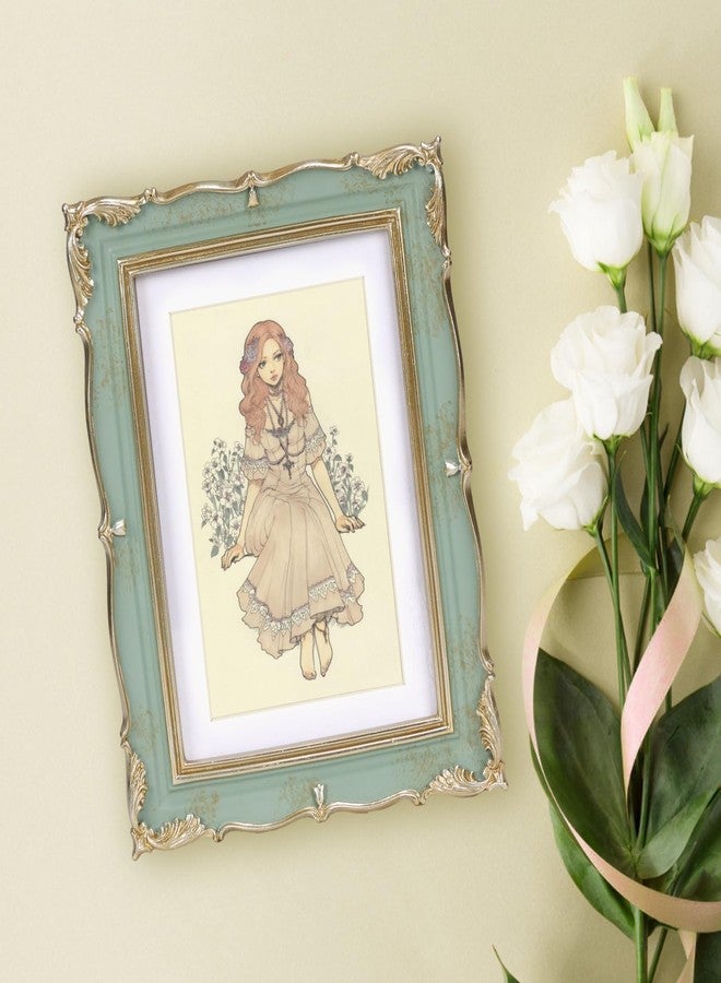 PHAREGE Light Green Gold Vintage Frame for 5x7 inch Picture, Ornate Antique Frame with Mat for 4x6 inch Photo, Horizontal or Vertical, Tabletop or Wall - Image 5