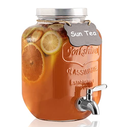 HomeFeel 1 Gallon Drink Dispenser with Spigot 18/8 Stainless Steel – Airtight & Leakproof Glass Sun Tea Jar with Anti-Rust Lids, Beverage Dispenser for Parties - Laundry Detergent Holder - Image 1