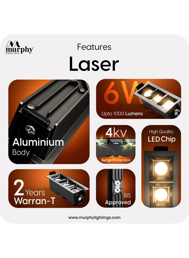 MURPHY Murphy Aluminium 6W Black Finish Square Laser Led Ceiling Cob Spot, Focus, Down Ceiling Light, Ceiling Pop Light (Warm White, Pack Of 2), With 2 Years Warranty - Image 3