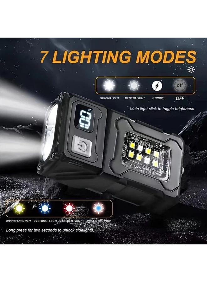 1 قطعة مصباح يدوي LED قابل لإعادة الشحن عبر USB، 7 أوضاع، رأس دوّار، ضوء عمل COB، قاعدة مغناطيسية - Image 3