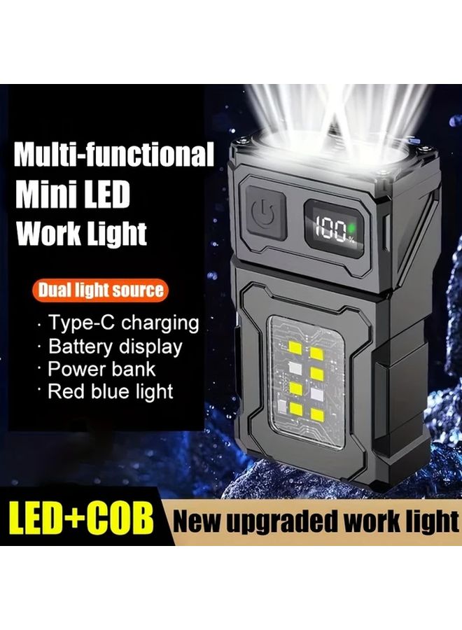 1 قطعة مصباح يدوي LED قابل لإعادة الشحن عبر USB، 7 أوضاع، رأس دوّار، ضوء عمل COB، قاعدة مغناطيسية - Image 1
