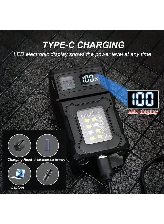 1 قطعة مصباح يدوي LED قابل لإعادة الشحن عبر USB، 7 أوضاع، رأس دوّار، ضوء عمل COB، قاعدة مغناطيسية - Image 4