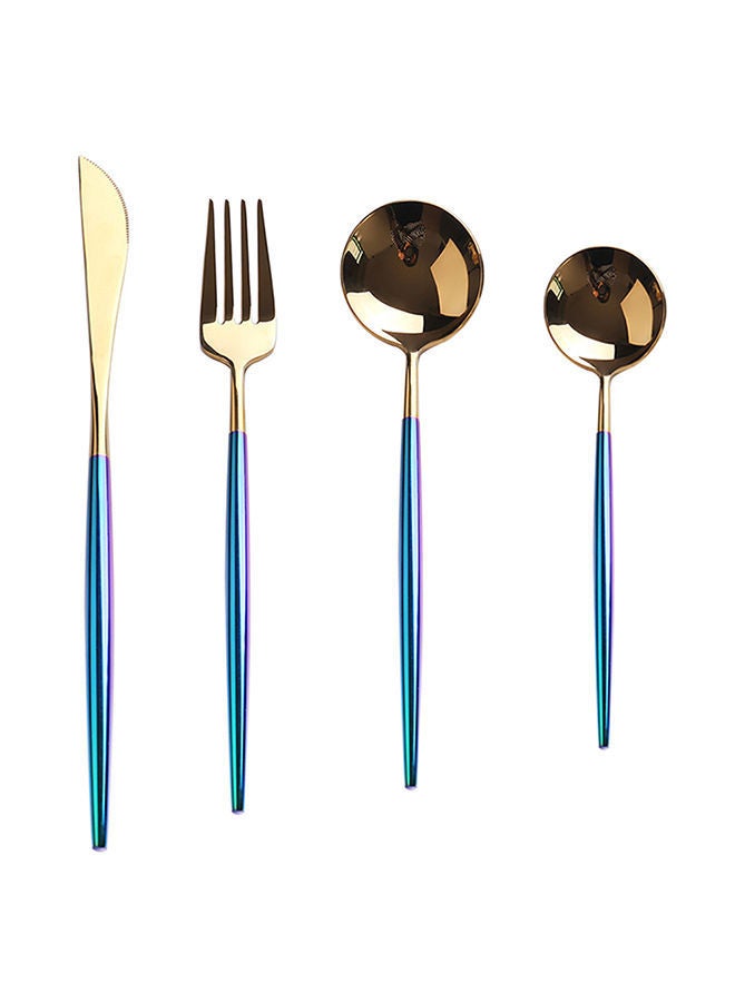NIBEMINENT 4-Piece Stainless Steel Luxury Flatware Spoon Set Gold/Blue 25x16x3.5centimeter - Image 1