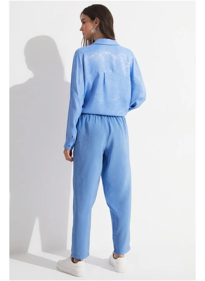 جون June Women Exclusive Elastic Waist Modal Blend Jogger Woven Trouser Blue