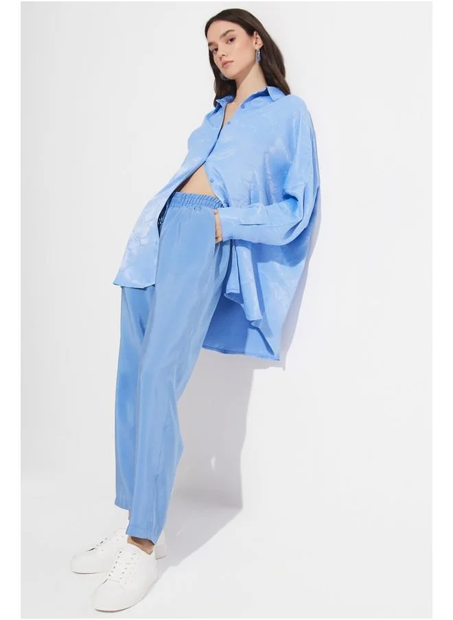 JUNE June Women Exclusive Elastic Waist Modal Blend Jogger Woven Trouser Blue